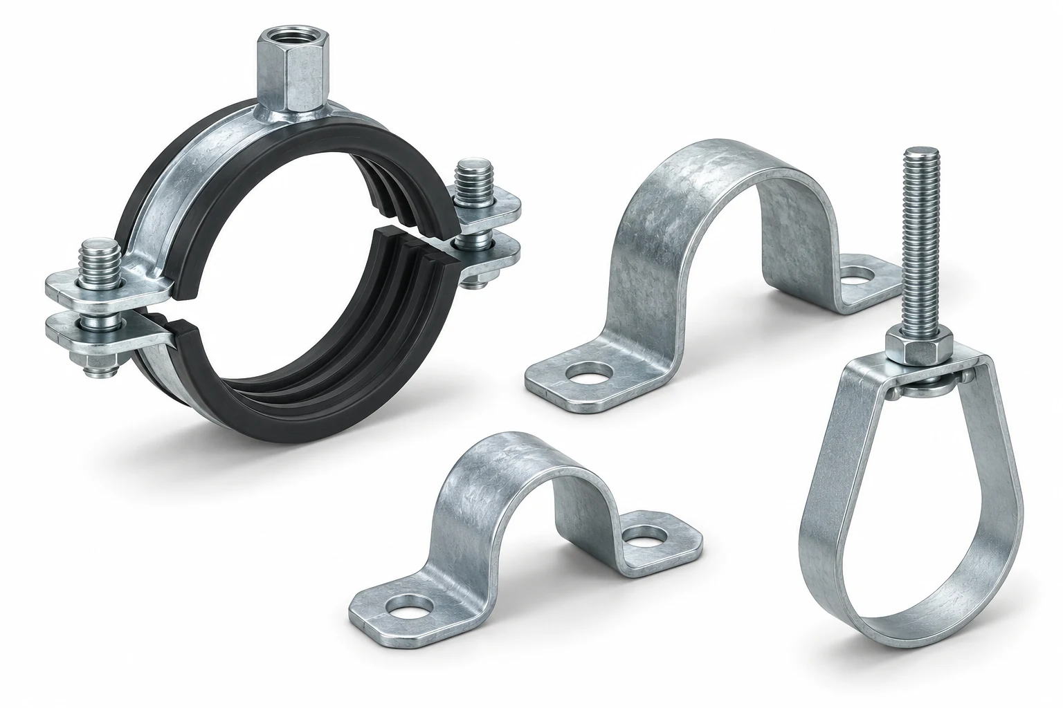 Pipe hangers, saddles and clamps product illustration