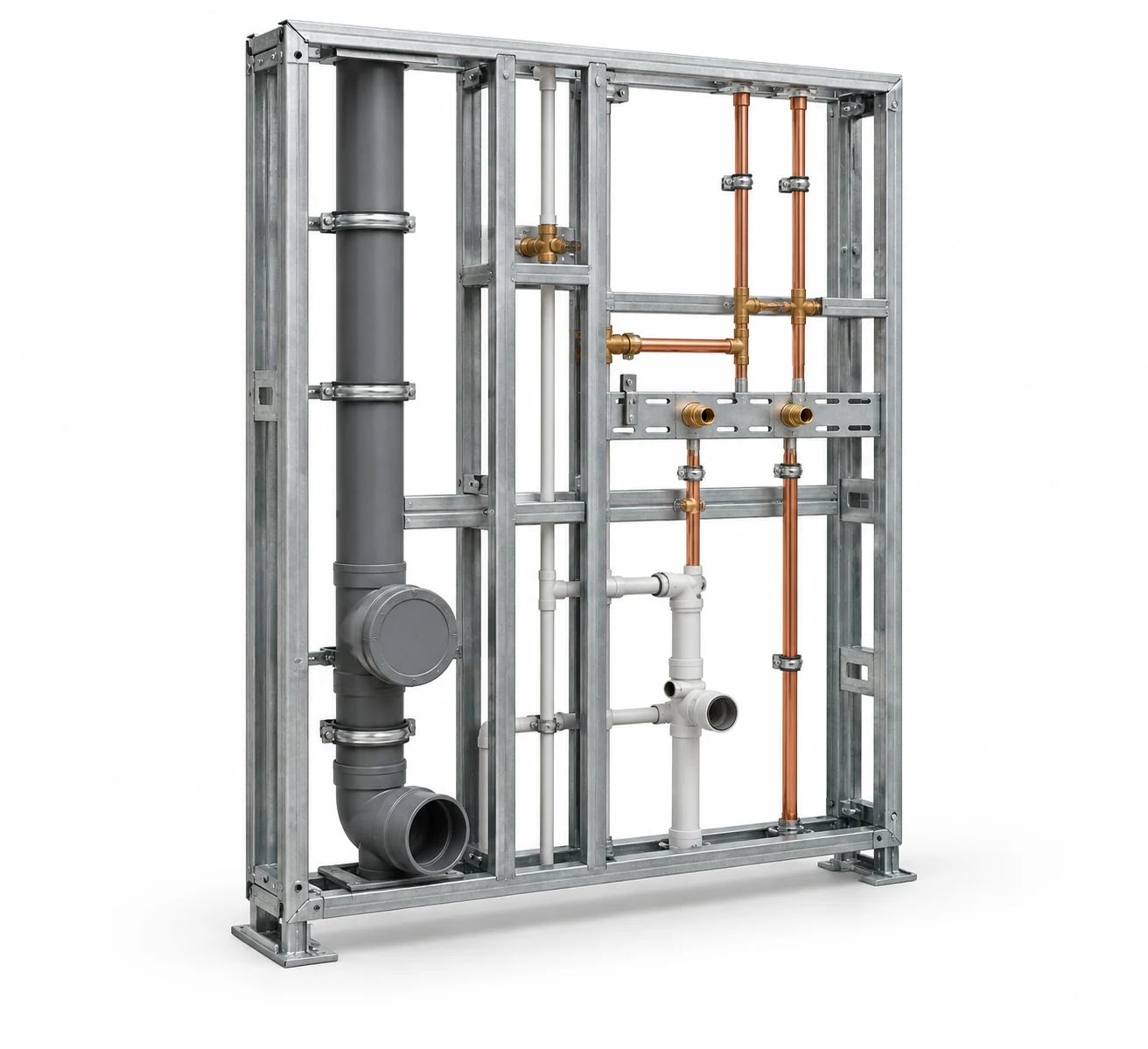 Prefabricated plumbing wet-core frame product illustration