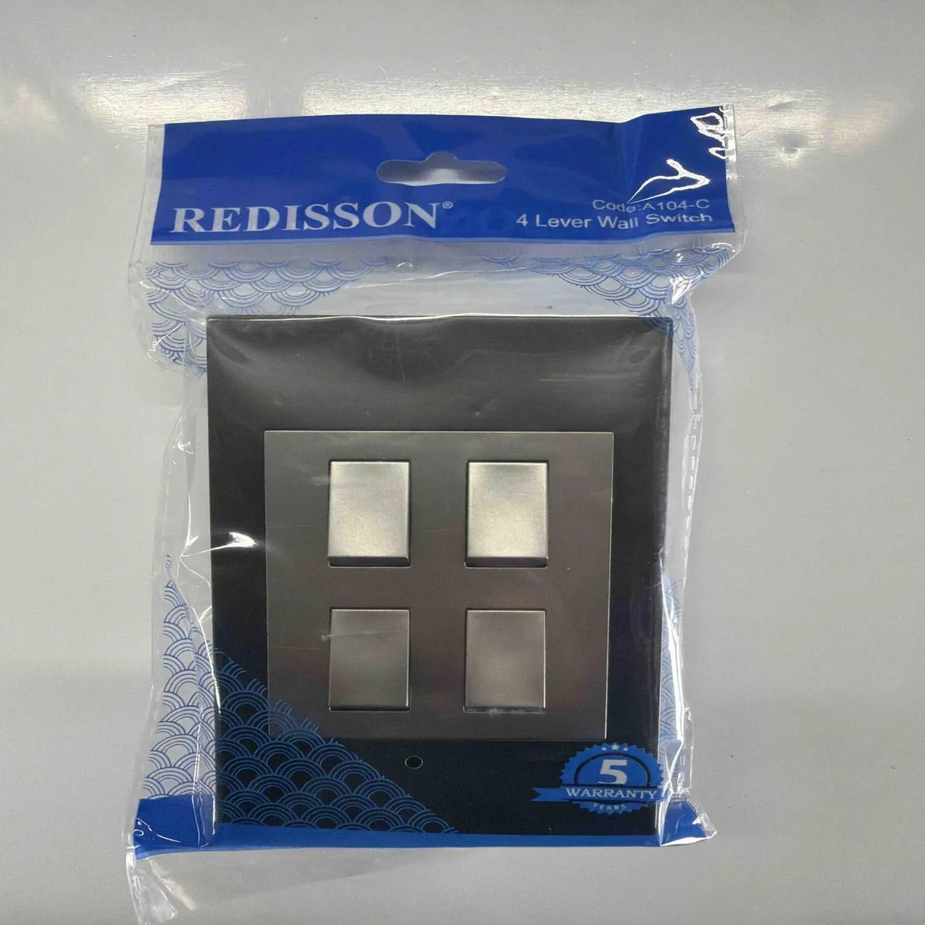 REDISSON Grey Four-Lever Wall Switch Plate REDA104-CSG — product image