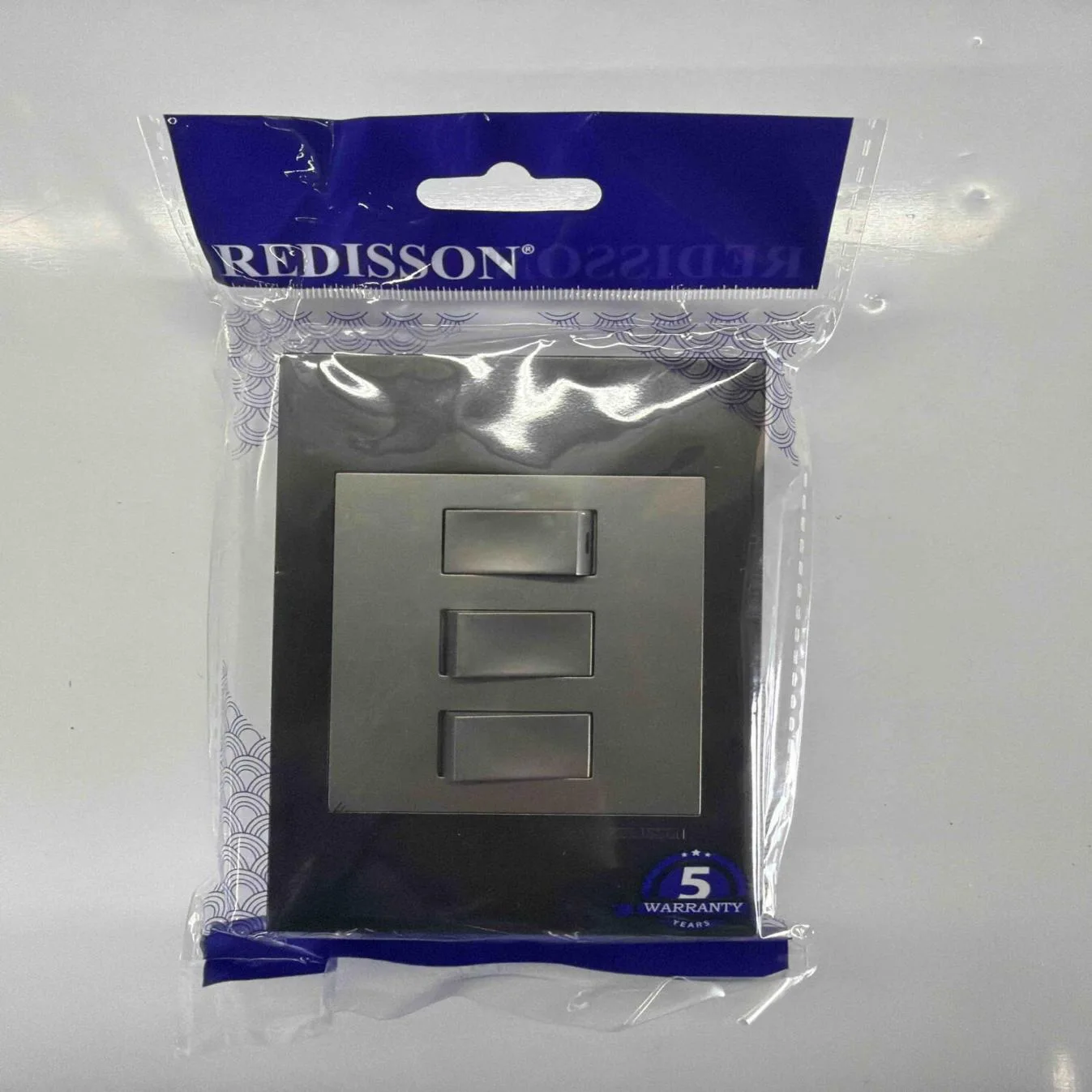 REDISSON Grey Three-Lever Wall Switch Plate REDA103-CSG — product image