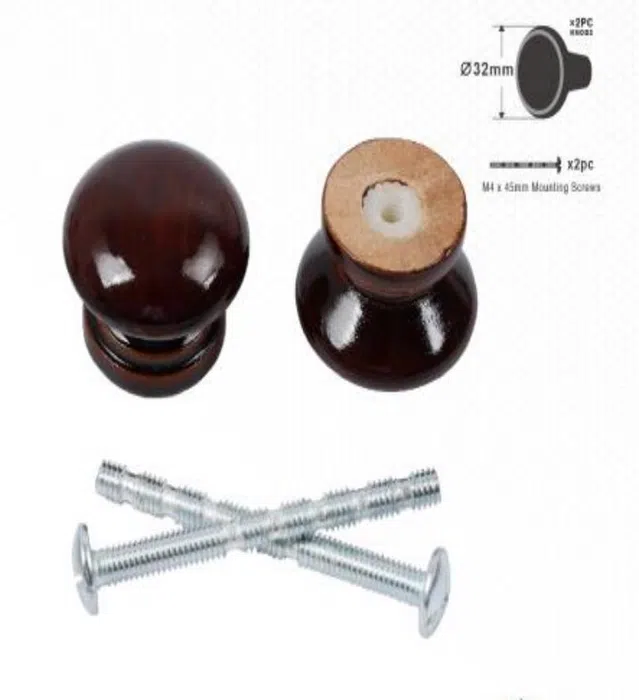 YIAD 2-piece Brown Wooden Knob Pack 32 mm — product image
