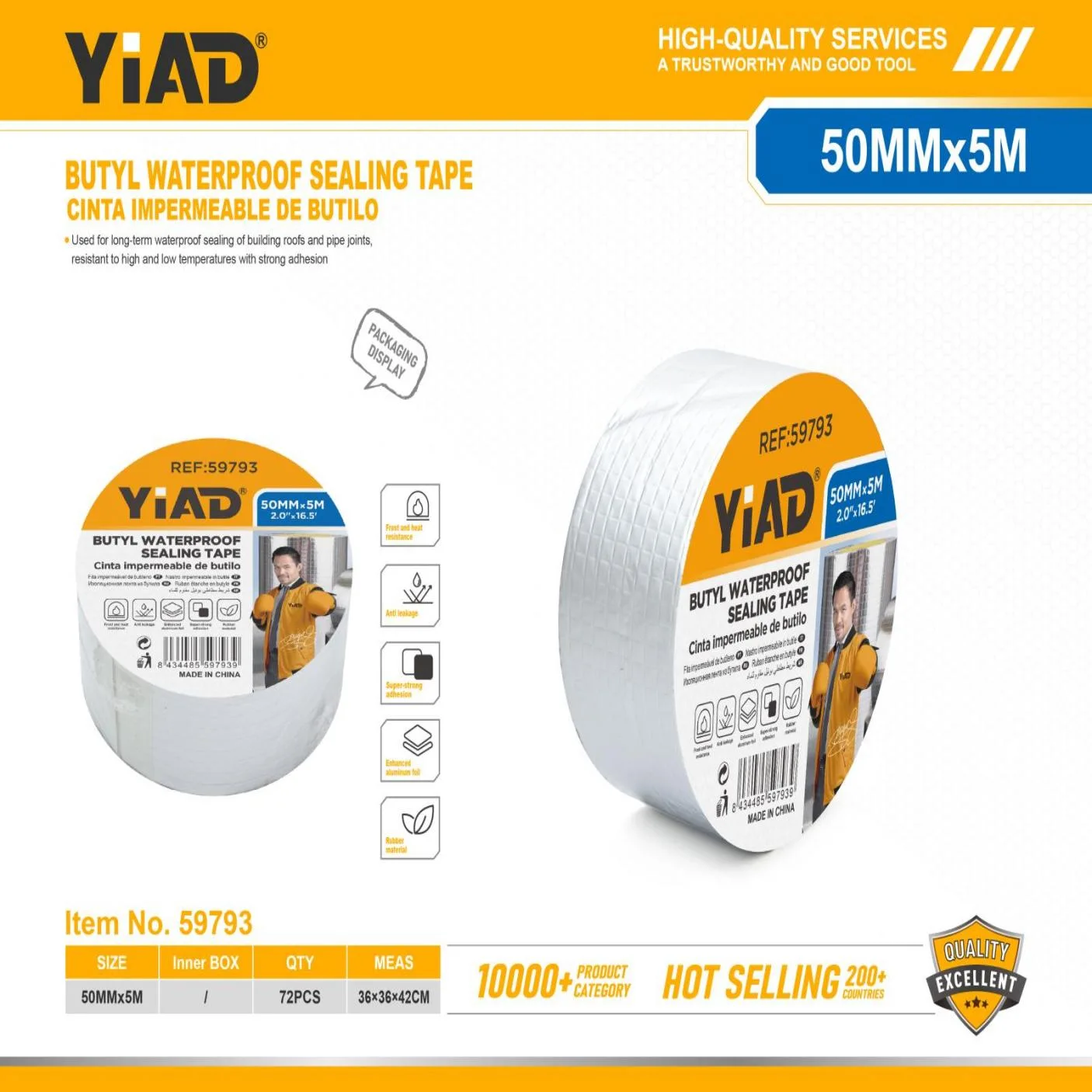 YIAD Butyl Waterproof Sealing Tape 50 mm x 5 m — product image